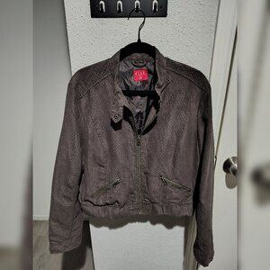 ELLE Faux Suede Cropped Bomber Jacket